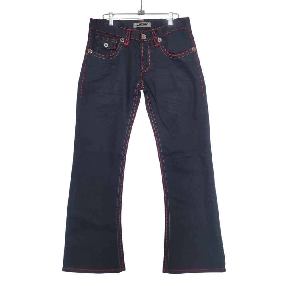 Y2k Mondo Contrast Stitch Waxed Bootcut Men Jeans Size 32x34 Black Grunge Skater